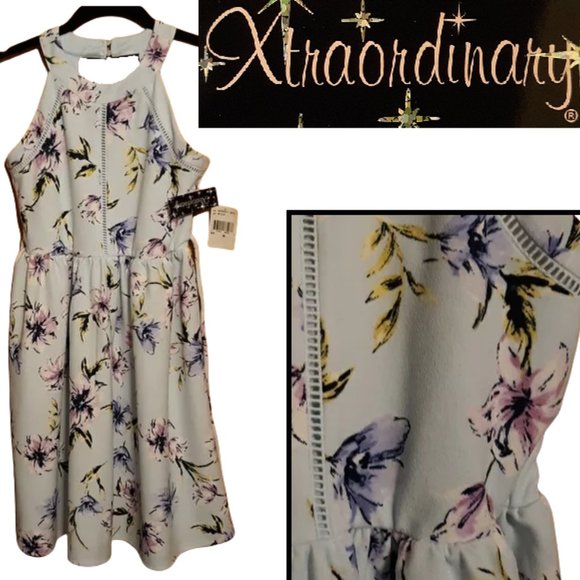 "Sky/Lilac" floral dress w/tie